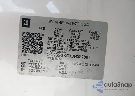 2018 GMC Yukon Xl Slt z USA, uszkodzony, nr VIN 1GKS2GKCXJR387807